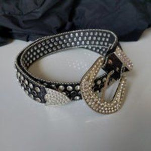 Black Rhinestone Studded Leather Belt. Pre-loved.